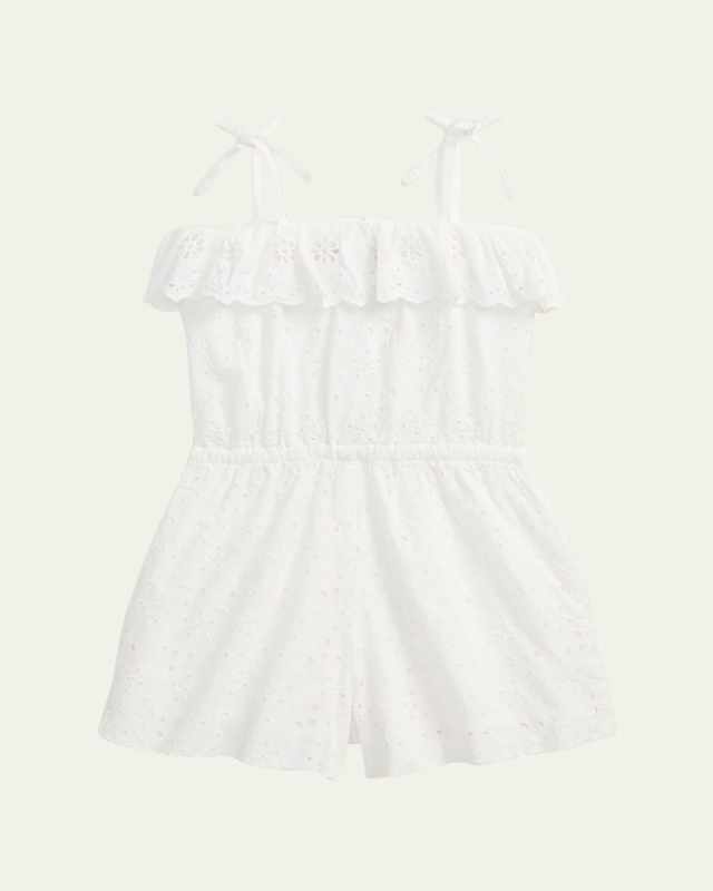 Girl's Eyelet Embroidered Romper, Size 2-6X
